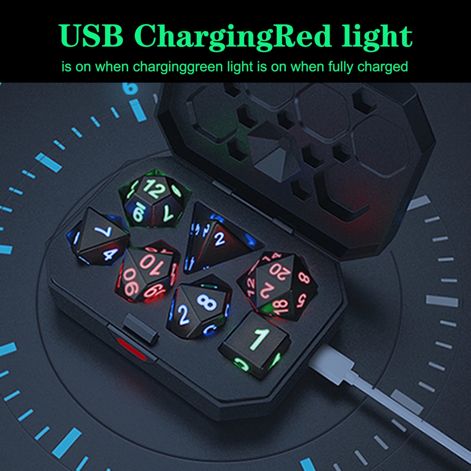 7Pcs DND Dice Set Light up DND Dice with Charging Box Rechargeable Electronic Dice for Dungeon and Dragons Luminous DND Dice RPG