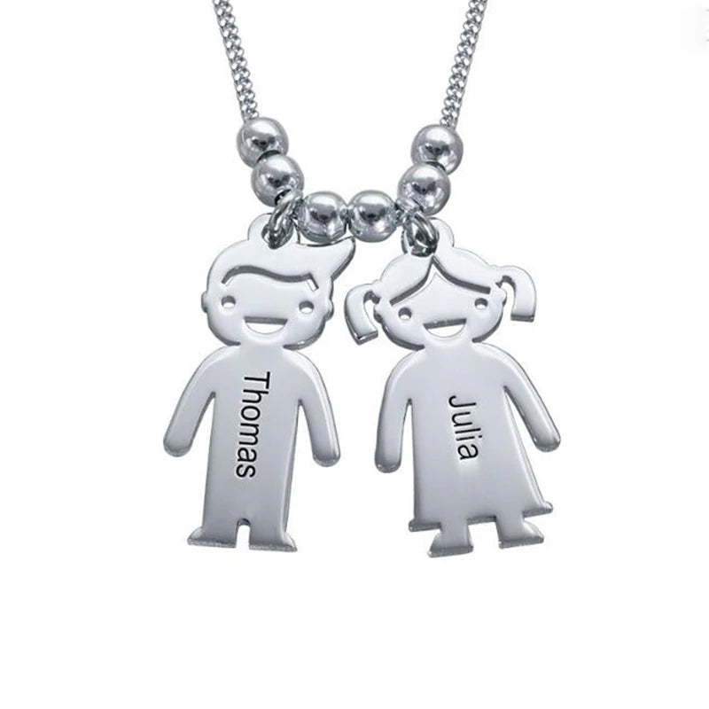 Personalized Stainless Steel Boy Girl Kids Pendant Necklace Women Child Engraved Name Necklaces Family Custom Jewelry Gift