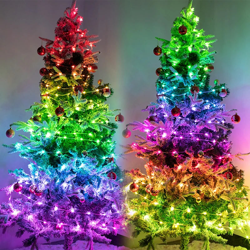 Christmas Tree RGB Lights Smart Bluetooth Control USB LED String Lamp Outdoor App Remote Control Garland Fairy Lights Decoration