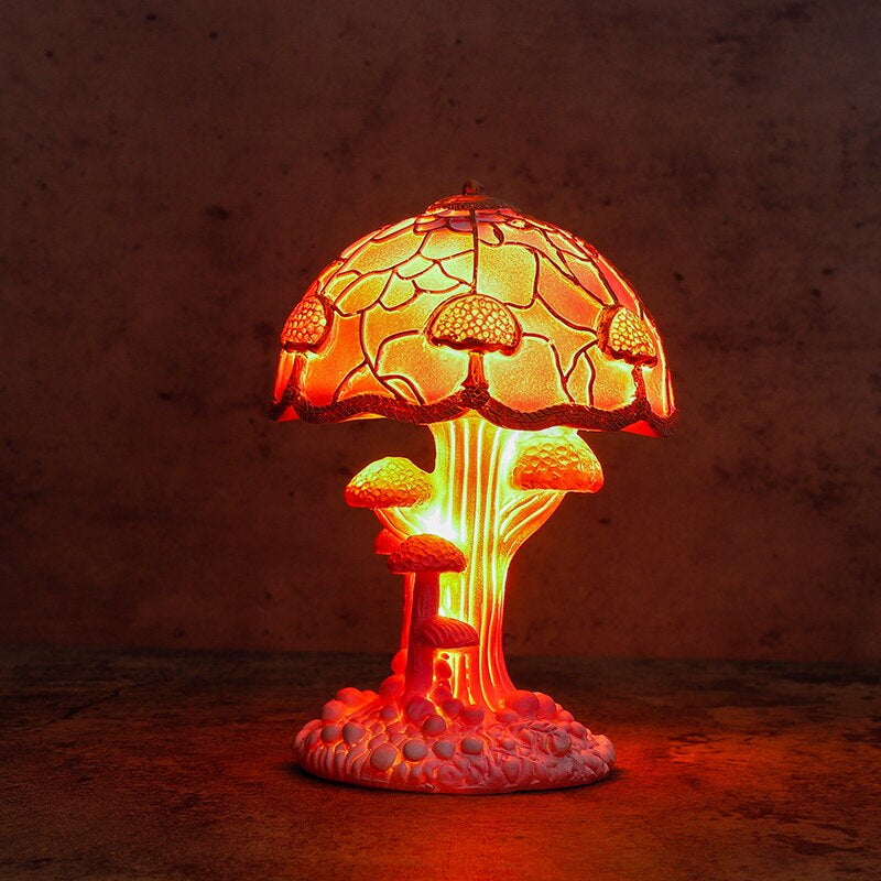 Vintage Stained Mushroom Table Lamp 5.9" Height Colorful Mushroom Night Light, Vintage Bohemian Resin Decorative Lamp for Home