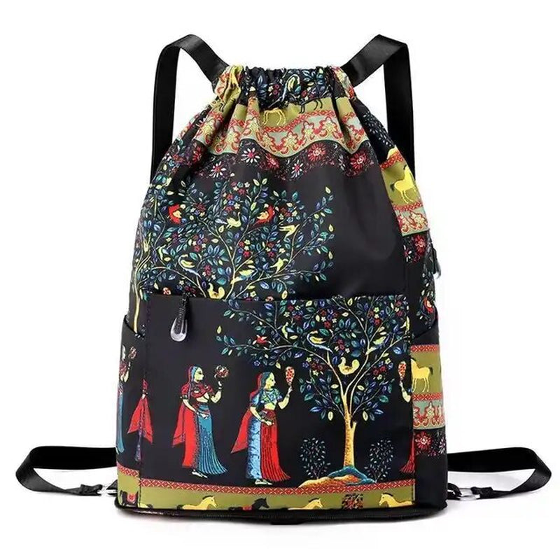 Women'S Drawstring Backpack Nylon Folding Large Capacity Portable Soft Multifunction Fashion Travel Waterproof Shopping Handbag