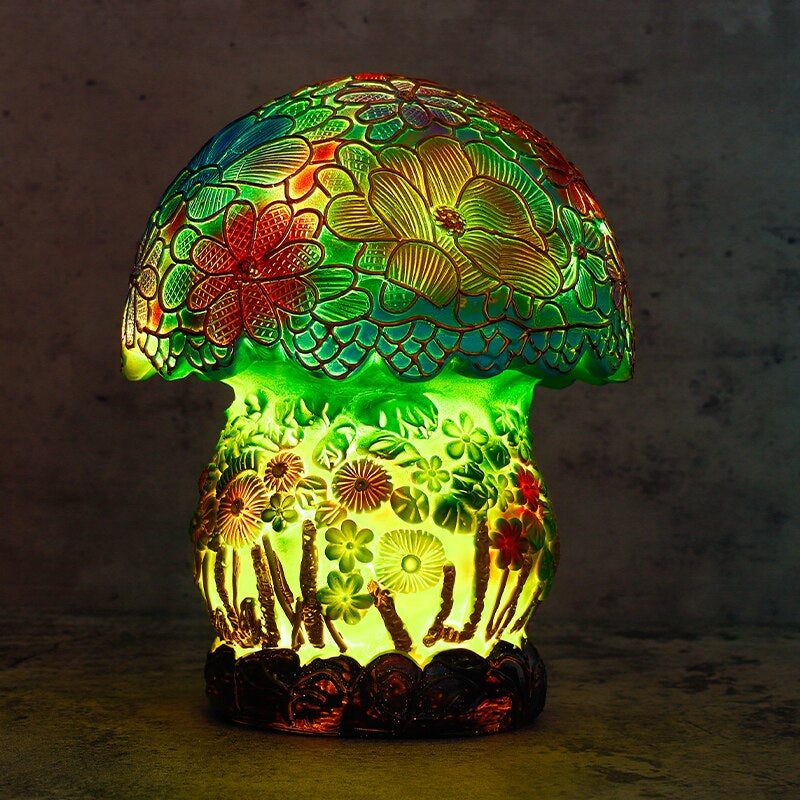 Vintage Stained Mushroom Table Lamp 5.9" Height Colorful Mushroom Night Light, Vintage Bohemian Resin Decorative Lamp for Home